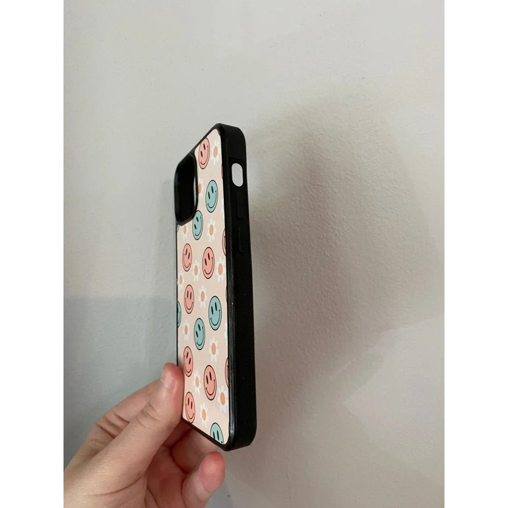 Phone Case iPhone 13 Mini‎ Peach Smiley Face Daisy Retro Floral Print Bumper